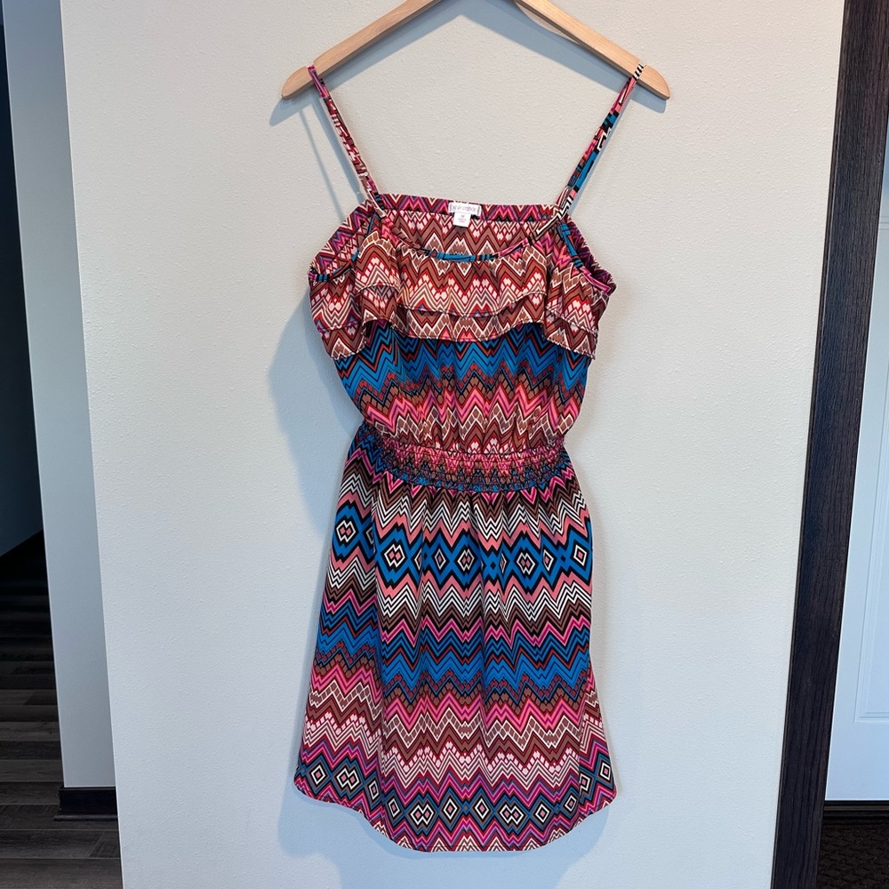 Xhilaration Colorful Geometric Abstract Print Mini Dress Spaghetti Straps Beach